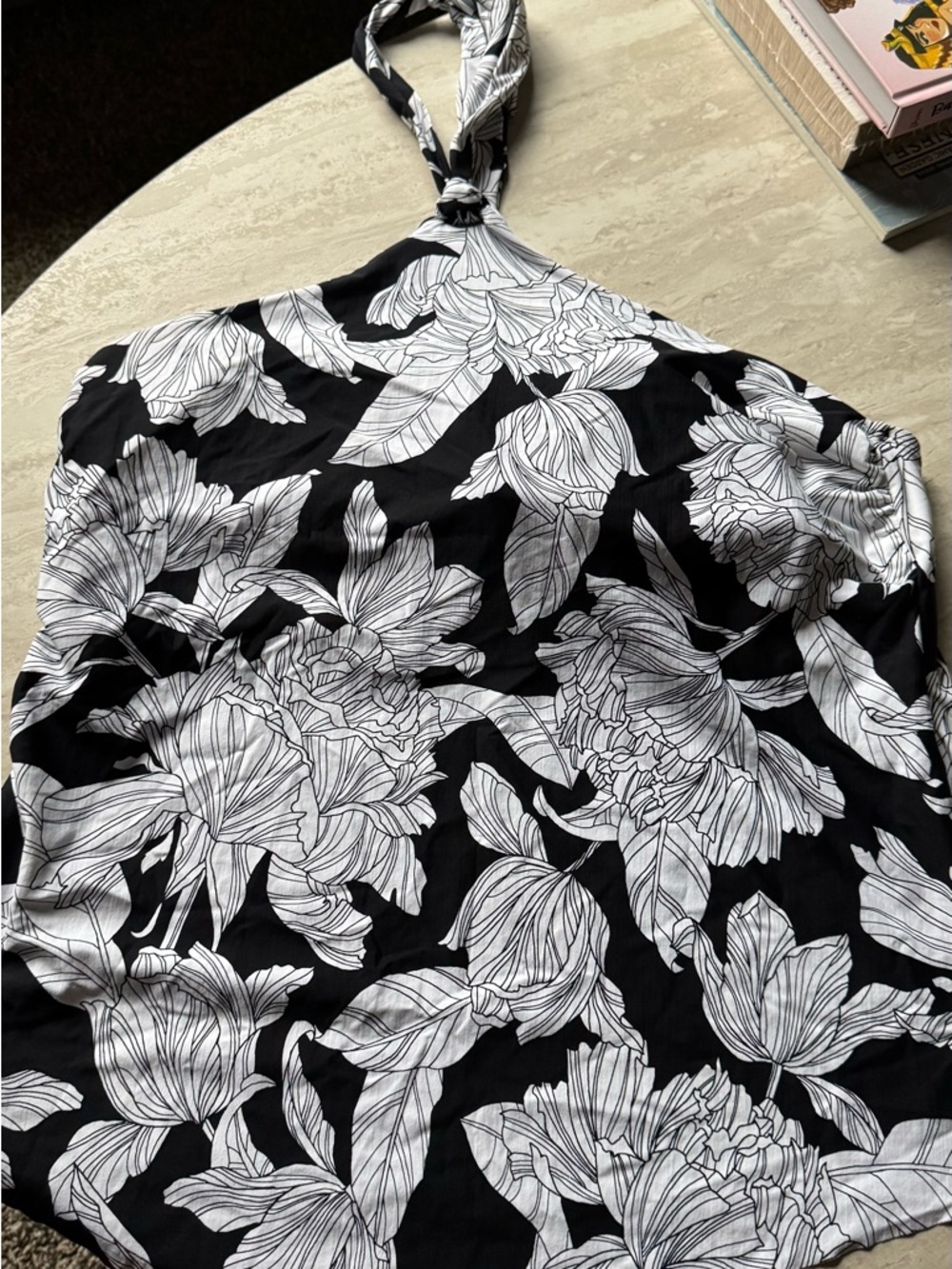 Black & White Floral Halter Tankini.